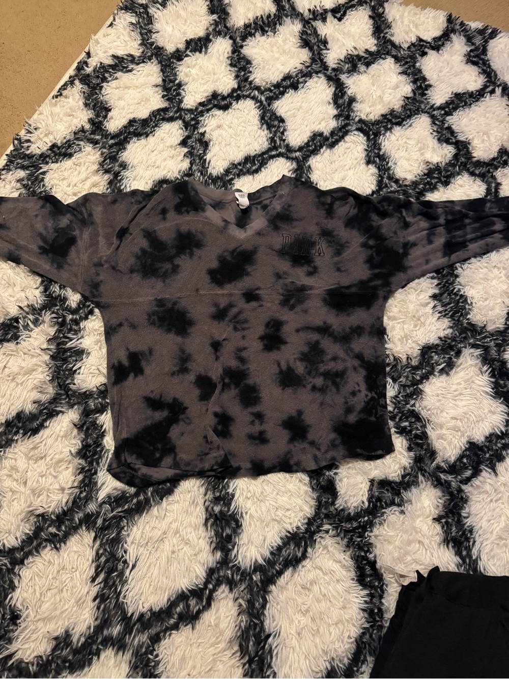 PINK Victoria's Secret Black & Charcoal Tie-Dye Long Sleeve Top